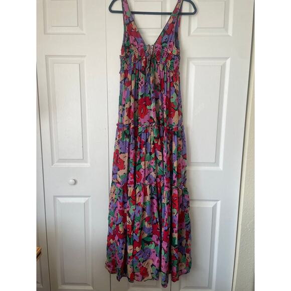 Nicholas Myla Multicolor Cotton Silk Blend Ruched Floral Maxi Dress • Size 6 - Picture 4 of 8